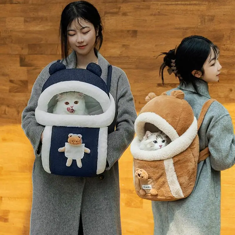 Warm Pet Carrier Bag Portable Small Cat Dogs Backpack Winter Warm Pets sponge Cage with Top Opening for Outdoor Travel Walking