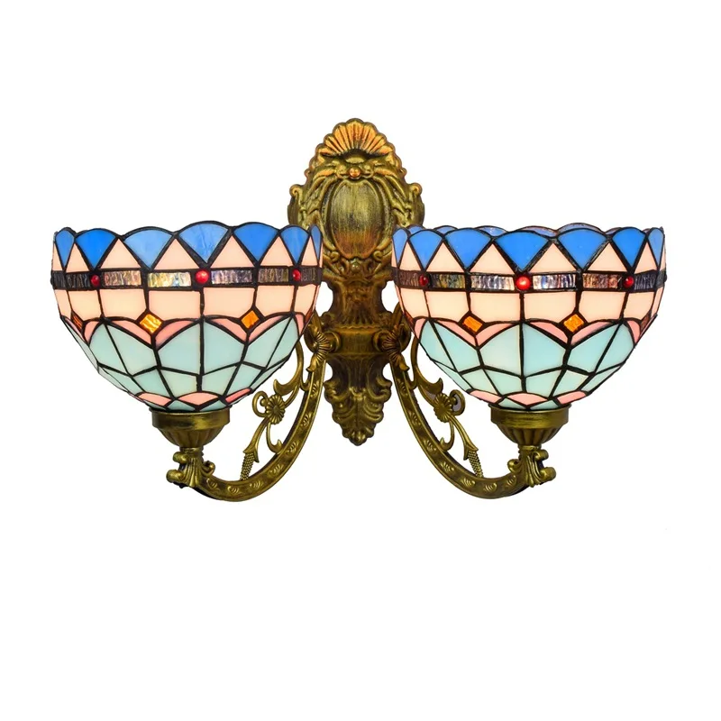 

20CM Tiffany Mediterranean Corridor Double Head Wall Light Creative Stained Glass Living Room Dining Room Glazed Light