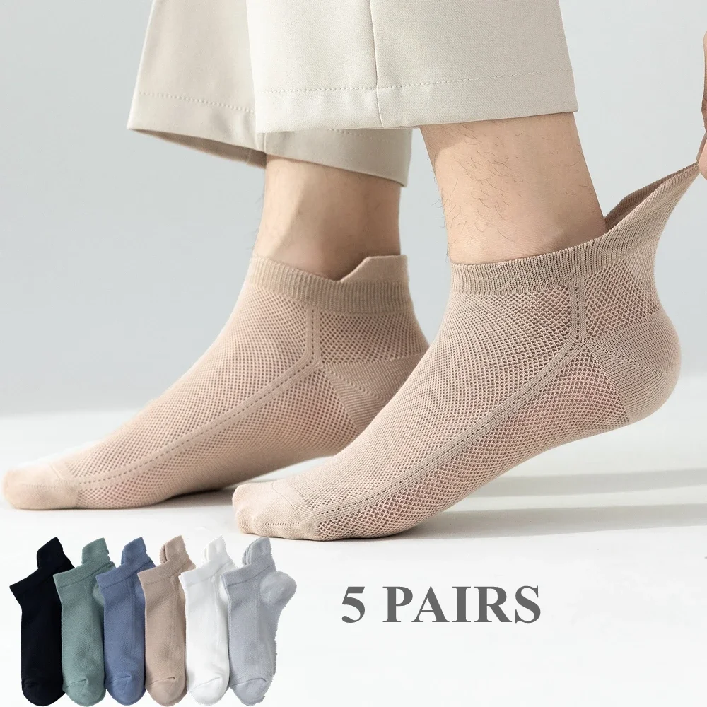 

5 Pairs Summer Ankle Socks Men High Quality Cotton Slipper Socks Invisible No-show Sports Socks Breathable Mesh Thin