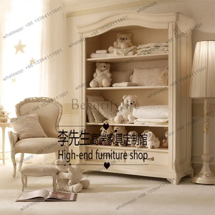 

European carved solid wood bookcase French simple retro study furniture