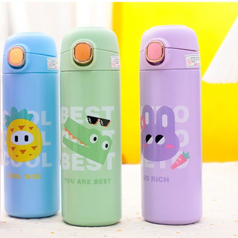 Thermos Bottle Mug Cartoon Cute Chaildren Girls Boy Bouncing Water Bottle 304 Stainless Steel Vacuum Flask Cup Thermos Cups