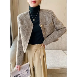 Giacca Vintage corta in Tweed donna elegante giacca corta autunno coreano monopetto tutto abbinato capispalla Casual Chic top