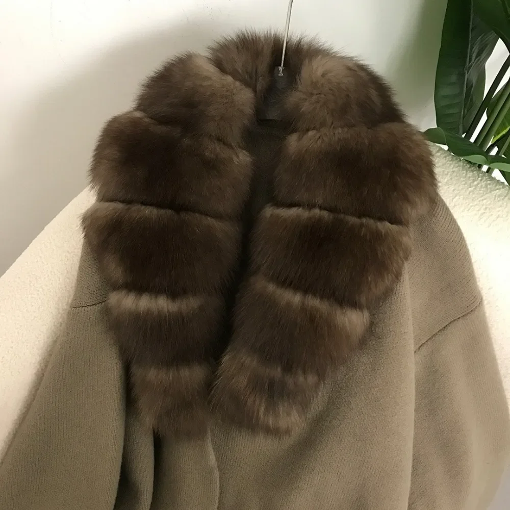 Echte Fuchs Haut Kragen Neue Faul Mode Dicken Langen Fuchs Pelz Kragen Strickjacke Gestrickte frauen Natürliche Fuchs Haut Lose mantel