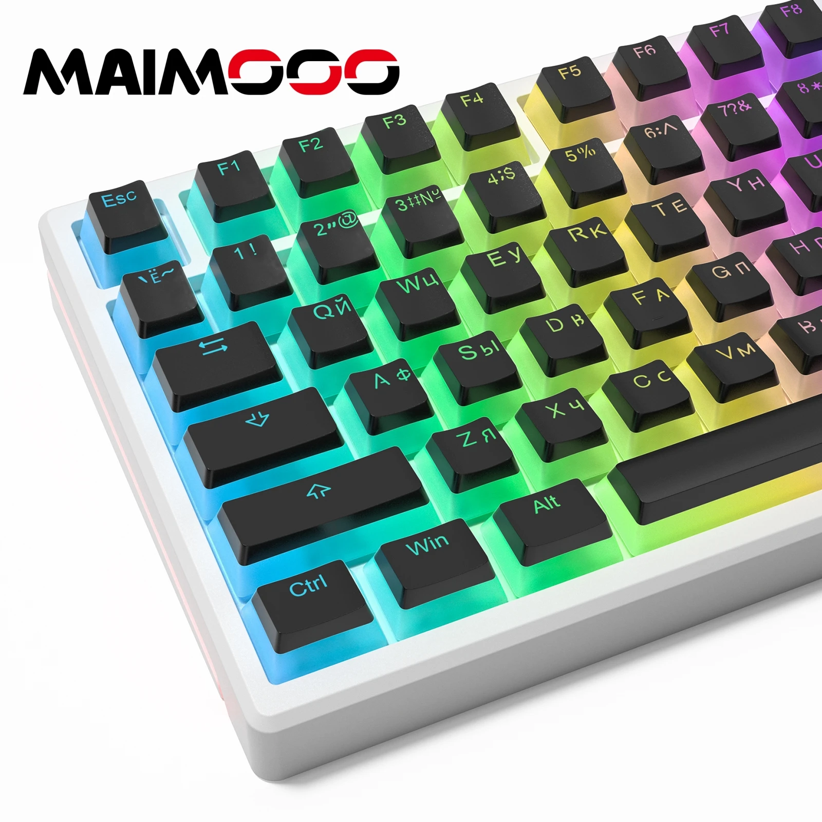 MAIMOOO Russian Layout Pudding Keycaps PBT Game Translucent Keycap for Mechanical Keyboards Diy Keycap Double Full 117 Key ISO