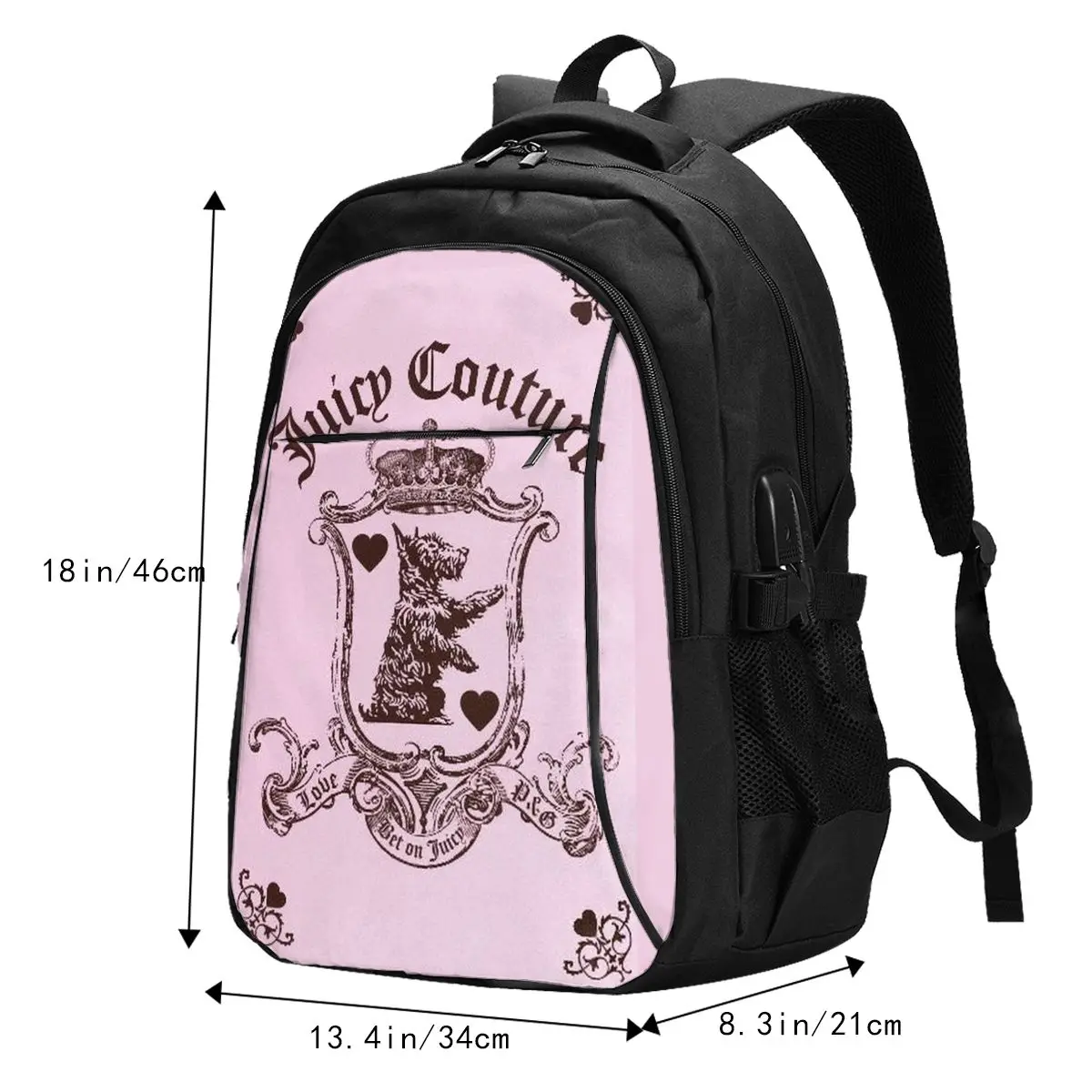 Juicy Couture Crown Travel Laptop Backpack, Business Water Resistant Laptop Backpack with USB Charging Port, College Bag