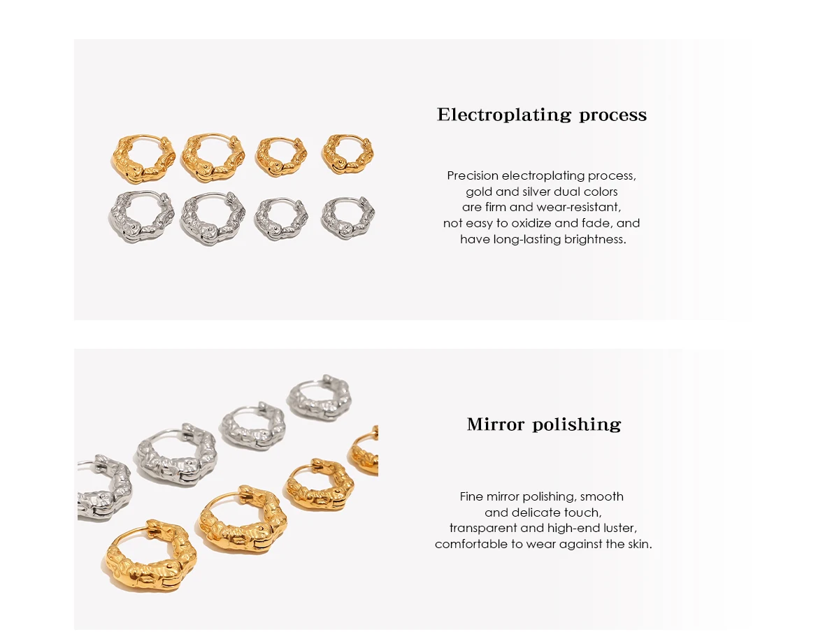 E.B.belle Minimalistische Creolen mit Hammer-Textur, hypoallergen, 18K vergoldeter Edelstahl, Damen-Modeschmuck – Detail 9