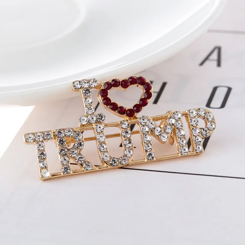 2024 Alloy Rhinestone I LOVE TRUMP I Love Trump English Letters Brooch