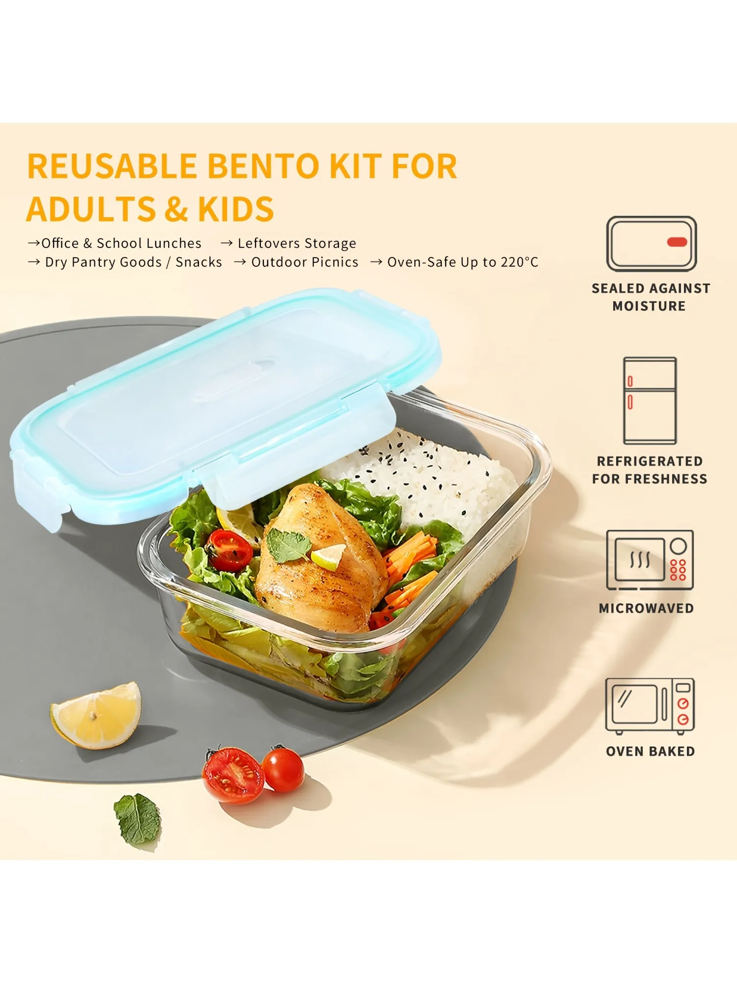 Saeiv 4/8-delige glazen voedselopslagcontainerset, stevig borosilicaatglas, glazen containers met deksels, 4 maten - afbeelding 2