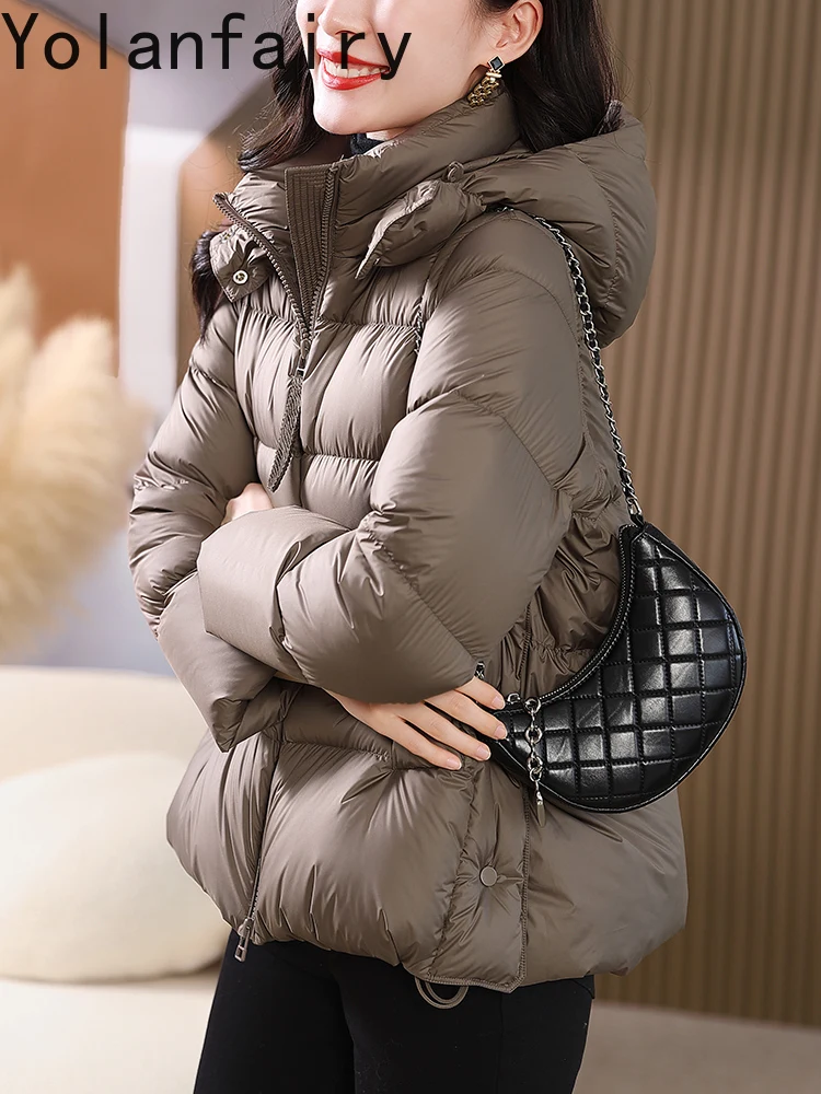 YOLANFAIRY 90% الأبيض أوزة أسفل معاطف للمرأة الشتاء الراقية الدافئة سترة منفوخة المرأة مقنعين الأحمر أسفل معطف Abrigos De Mujer #5