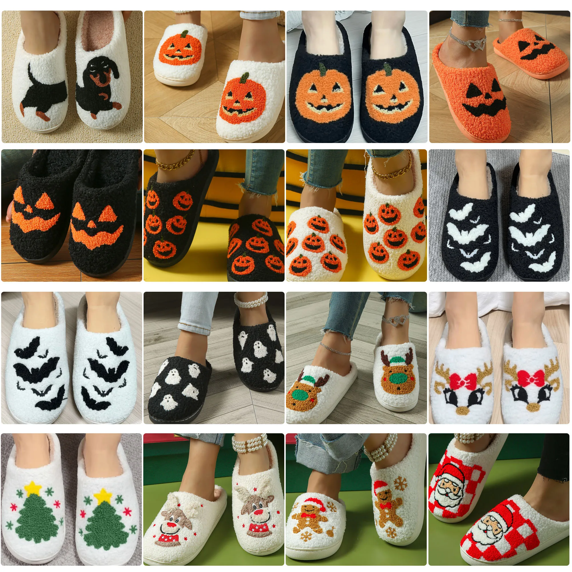 

Cozy Furry Slippers for Women & Men Halloween Cute Warm Indoor Non-Slip Winter House Shoes Gifts for Christmas ﻿