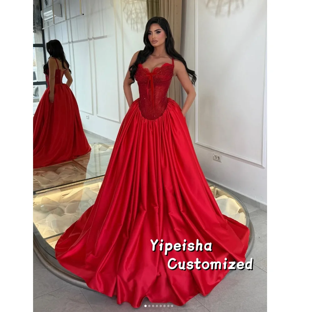 

Vintage Red A Line Evening Dresses Stunning Lace Sleeveless Women Prom Gowns Floor Length Customized Formal Party Dress