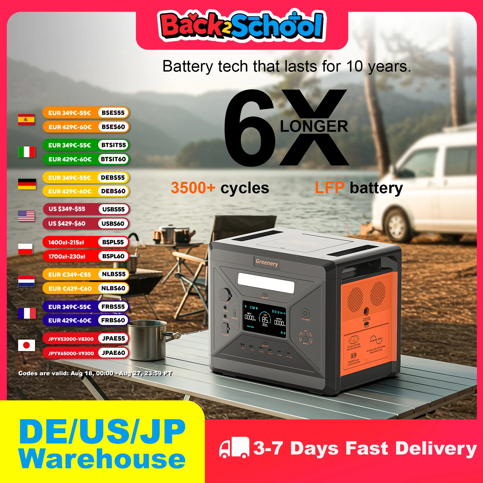 

Greenery Electric Energy Station 2500W/2304Wh Power Accumulator G2500 Generator Home Lifepo4 Battery External for Hiking Camp
