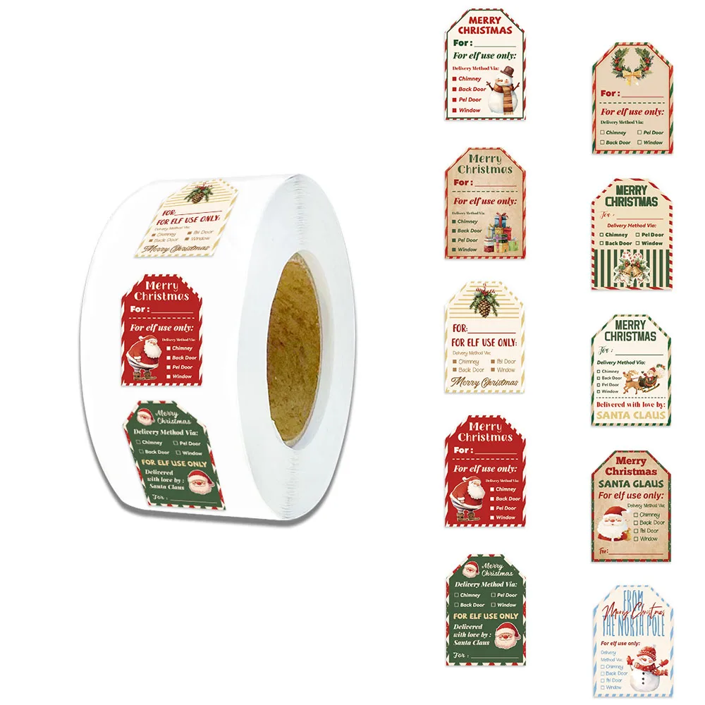 500 szt. Prezent na Boże Narodzenie naklejki w rolce wykwintne dekoracje na prezenty świąteczne naklejka z imieniem i nazwiskiem materiały do ​​ręk wodoodporne
