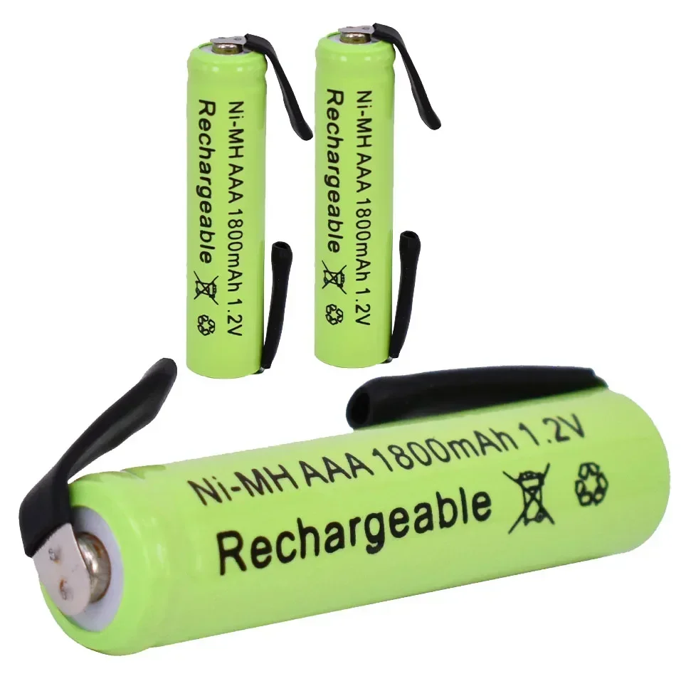 1.2V 1800mah Ni-Mh AAA Rechargeable Battery Cell, with Solder Tabs for Philips Braun Electric Shaver, Razor, Toothbrush