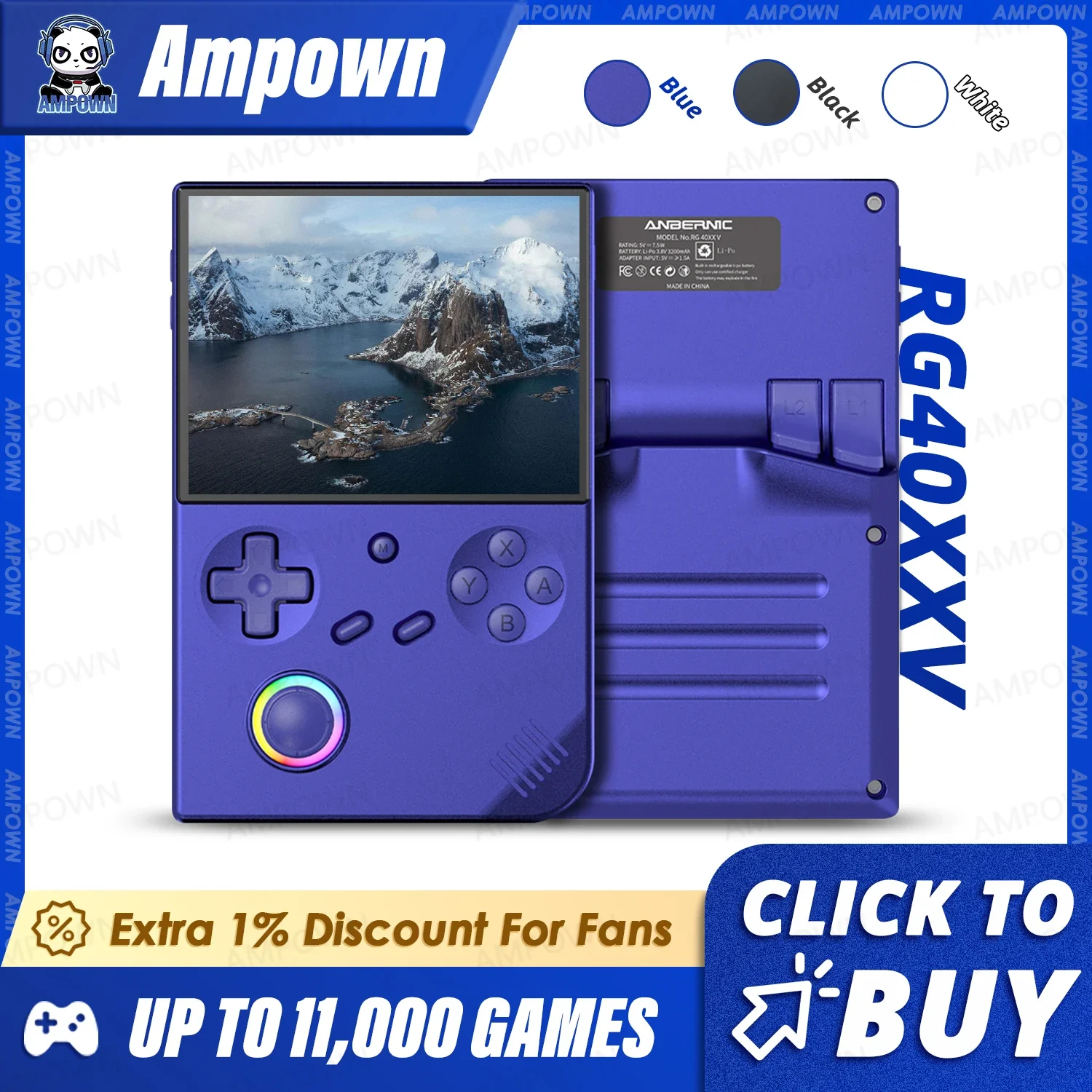 ANBERNIC RG40XXV Handheld Game Console 4'' IPS Screen Video Output Joystick RGB lighting Effect Streaming RG 40XXV E-book Player