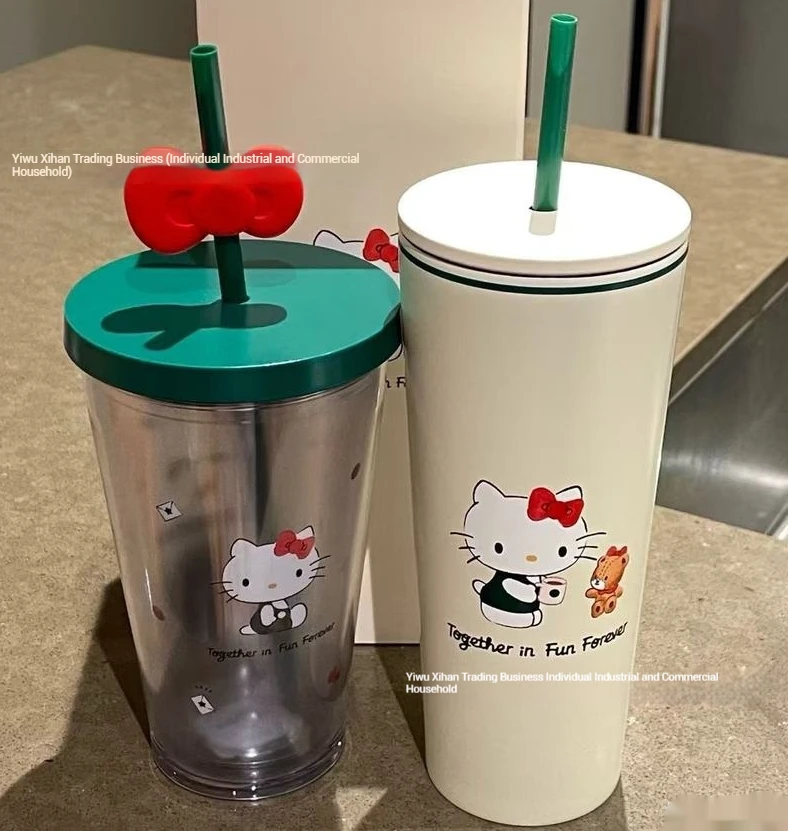 

Новинка 2025, соломенная чашка Hellokitty с рисунком из нержавеющей стали, изолированная чашка, уличная портативная кофейная чашка, школьный подарок