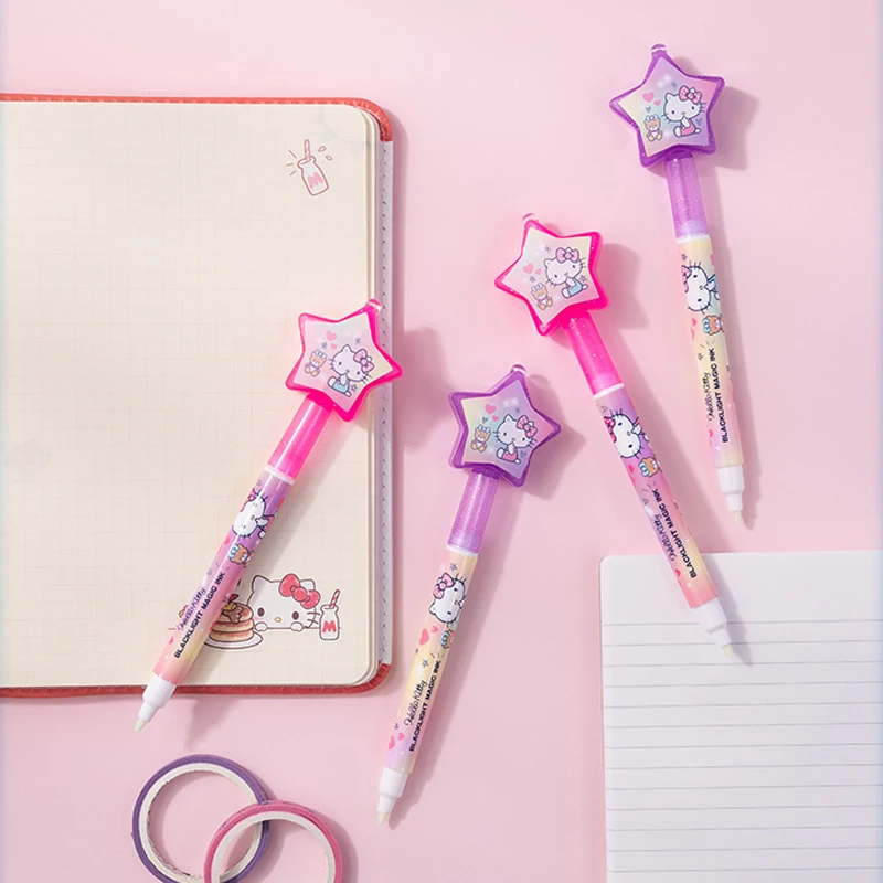 Cute Cartoon Anime Highlighter Pen com luzes, presente de escrita invisível para amigo, Sanrio Cinnamoroll Kuromi My Melody Hello Kitty