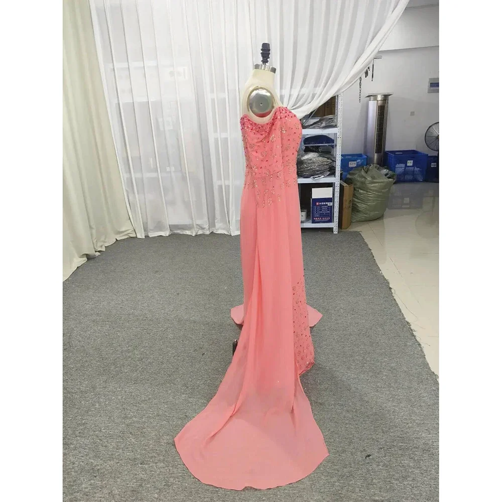 Customized Luxury Watermelon Red Sequined Beading Off The Shoulder Ribbons Woman Formal Wedding Guest Evening Prom Dresses Cockt