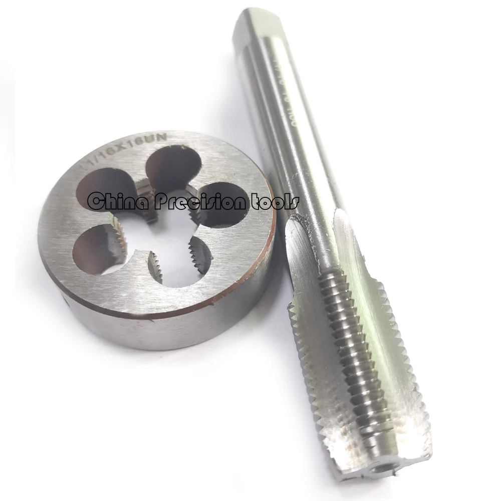 2pcs HSS Unified screw thread plug tap and die set Fine Round dies taps UN UNC UNF 9/16 5/8 11/16 Machine tap pitch 12 14 16 28