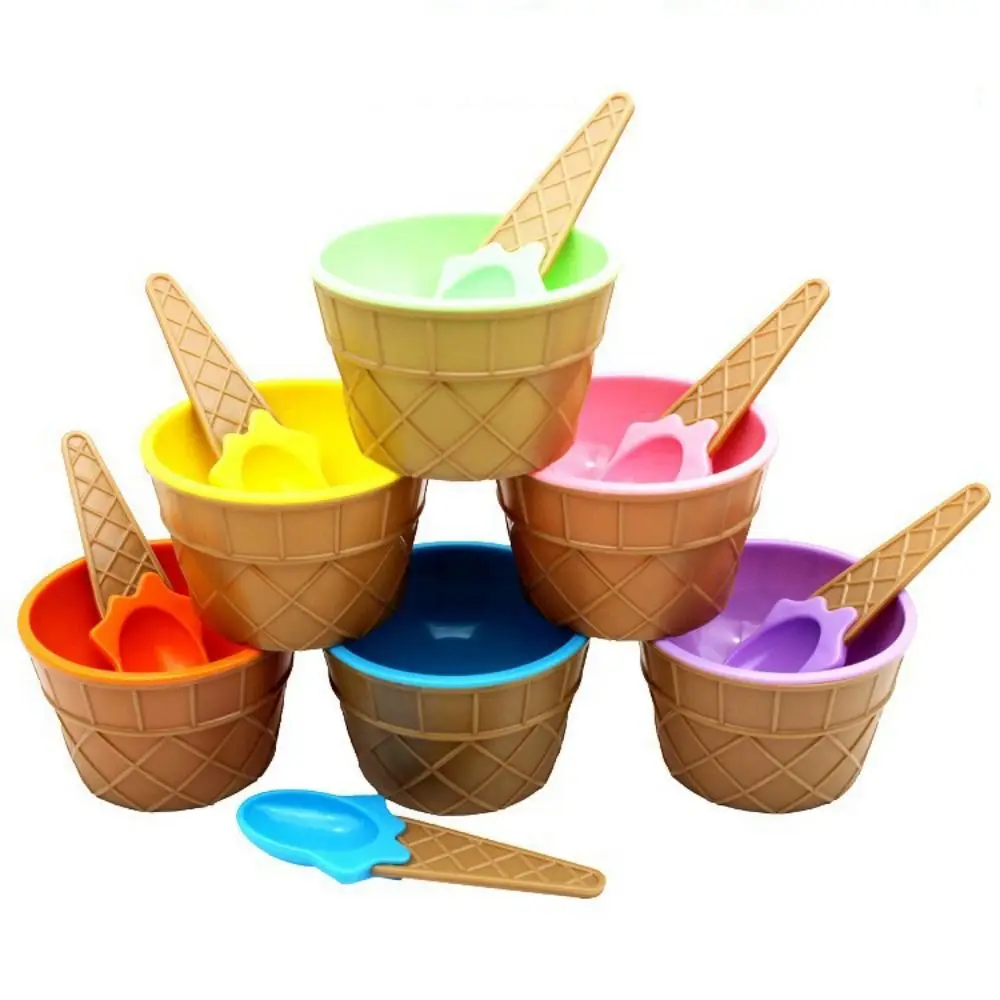 

6Pack Durable Ice Cream Bowl Set High-quality Reusable Dessert Cup with Spoon Stackable Easy To Clean Frozen Yogurt Dish DIY