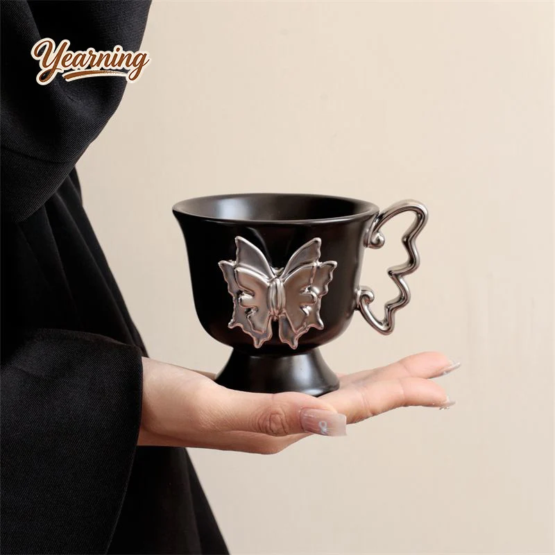 

Creative Butterfly Handle Coffee Cup Vintage Embossed Mug Couple Gift Cup