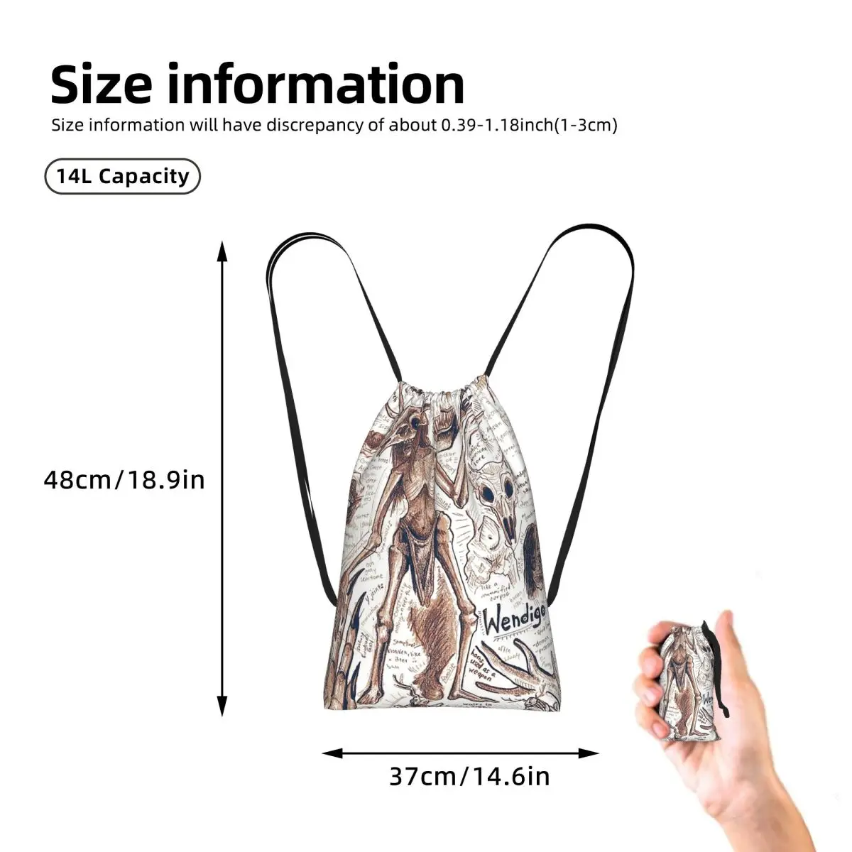 EgertronPuck's Wendigo ANatomy Drawstring Backpack hiking cycling Bag Lightweight Foldable Storage Drawstring Bag for Men Women
