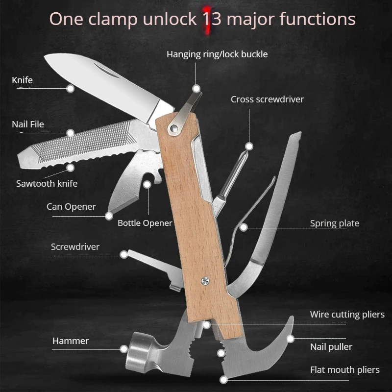 Outdoor Survival Camping Folding Hammer Multifunctional Pliers Claw Hammer Stainless Steel Tool With Sheath For Hunting Hiking