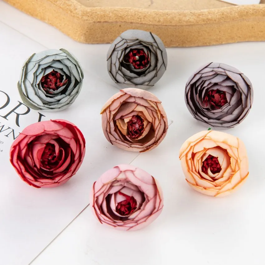 Artificial Flowers for Wedding Decorations 100Pcs Silk Tea Rose Head Home Decor Christmas Garland Material Wedding Diy Candy Box