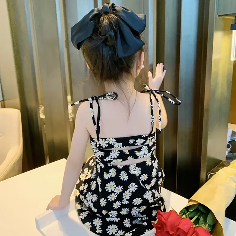 Girls Dresses Toddler Kid Baby Sleeveless Off Shoulder Floral Dress Elegant Summer Beach Sling Dress 1-7T