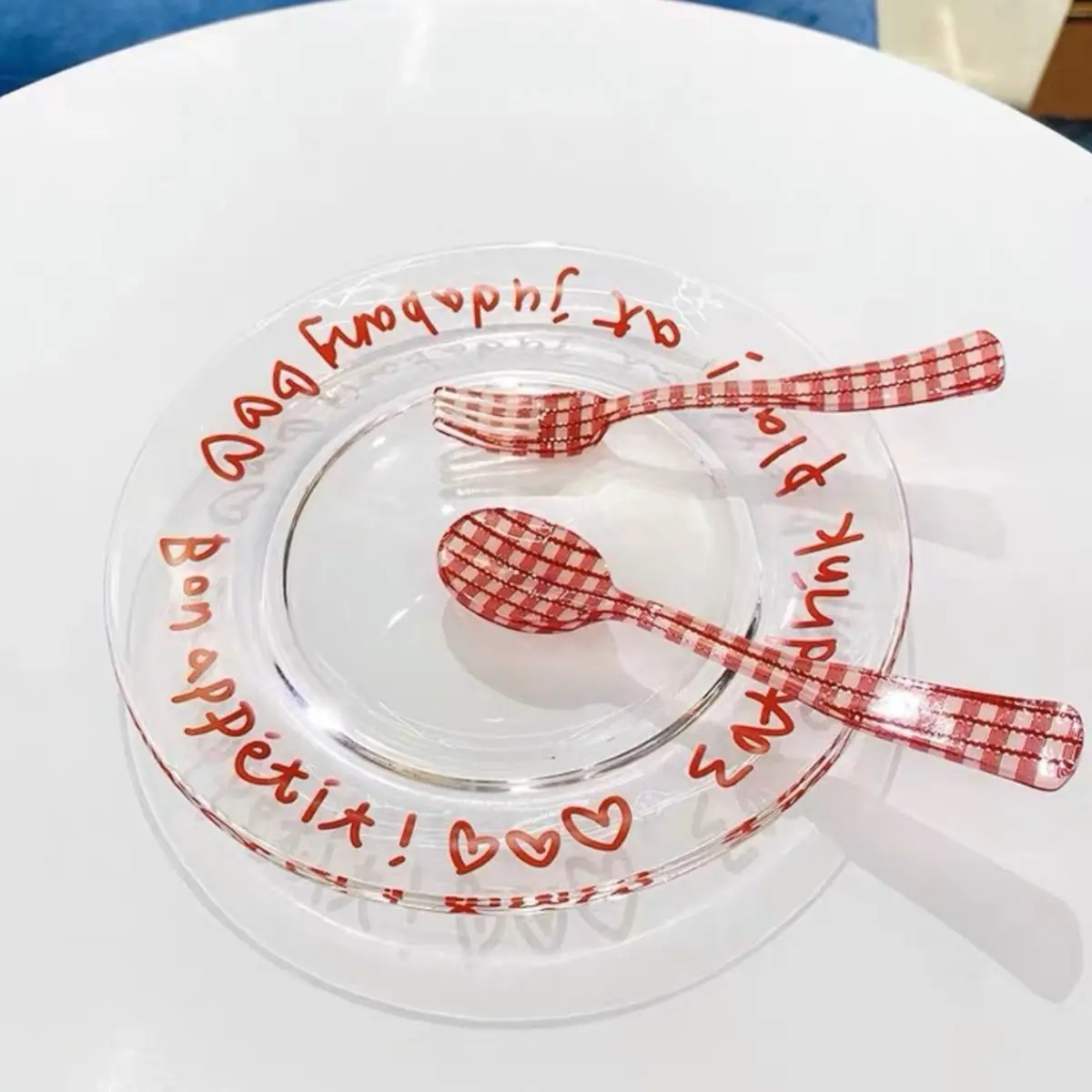 Korean Red French Glass Plate, Coffee Shop Breakfast Cake Plates, Creative Dessert Fruit Plate, Cute Kitchen Utensil Accessories