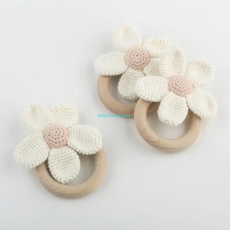 K92D Crochet Knitted Flower Teether Soothing Toy Baby Molar Chewing Toy Rings