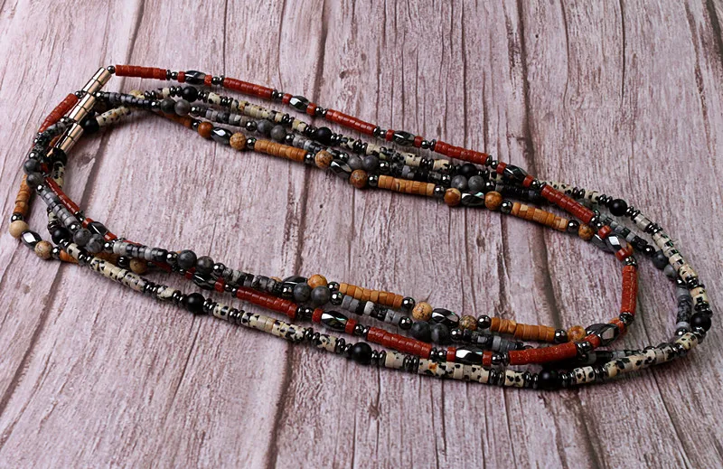 Men Beaded Choker Necklace Natural Stone With Hematite Tribal Jewelry Surfer Necklace For Mens Dropshipping