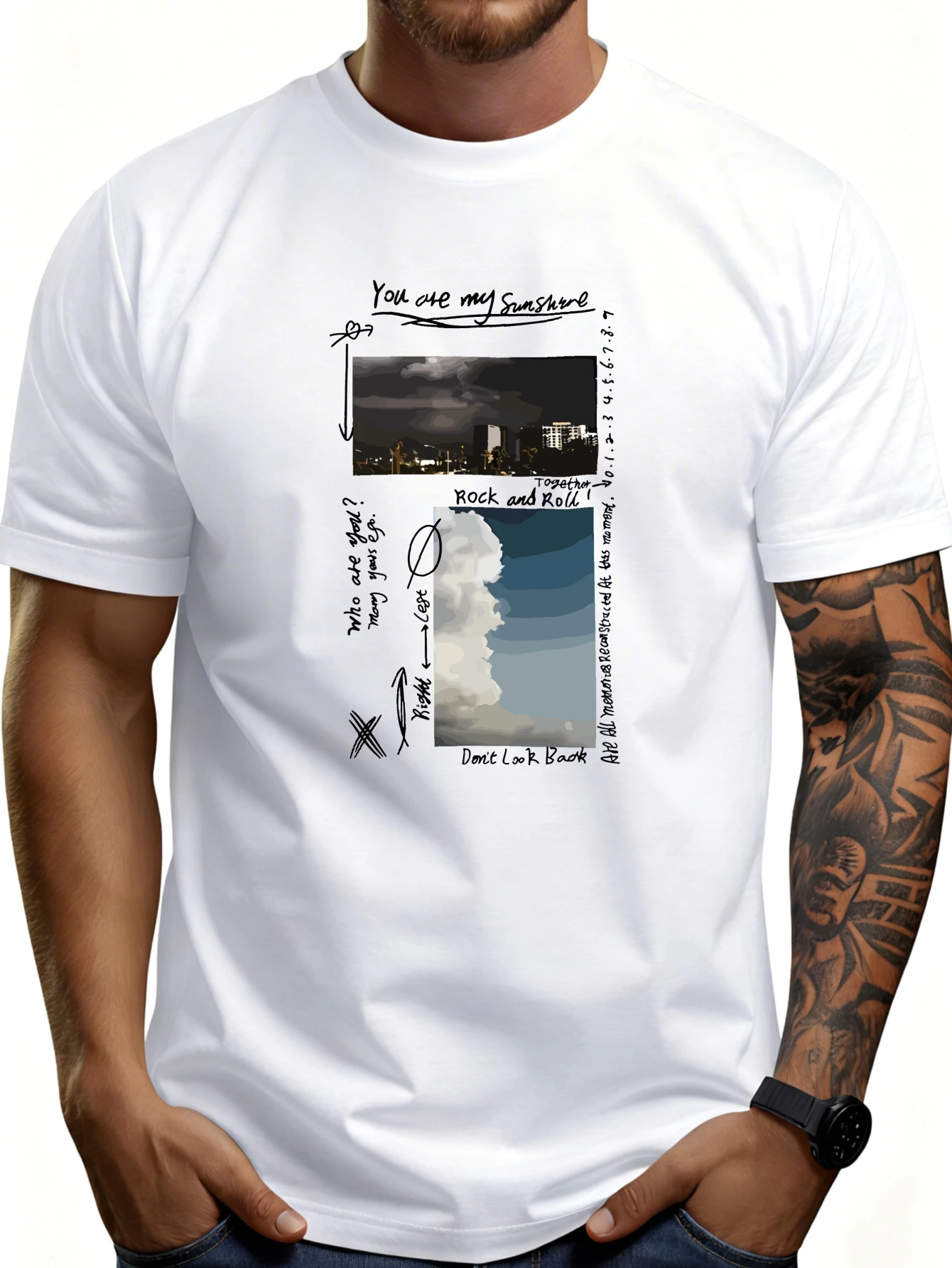 Men's Graphic T-Shirt - Breathable, Soft, Lightweight - You Are My Sunshine Rock and Roll Don'T Look Back - Vintage Fun Graphic Casual Short Sleeve Summer Top, Gift for Him
