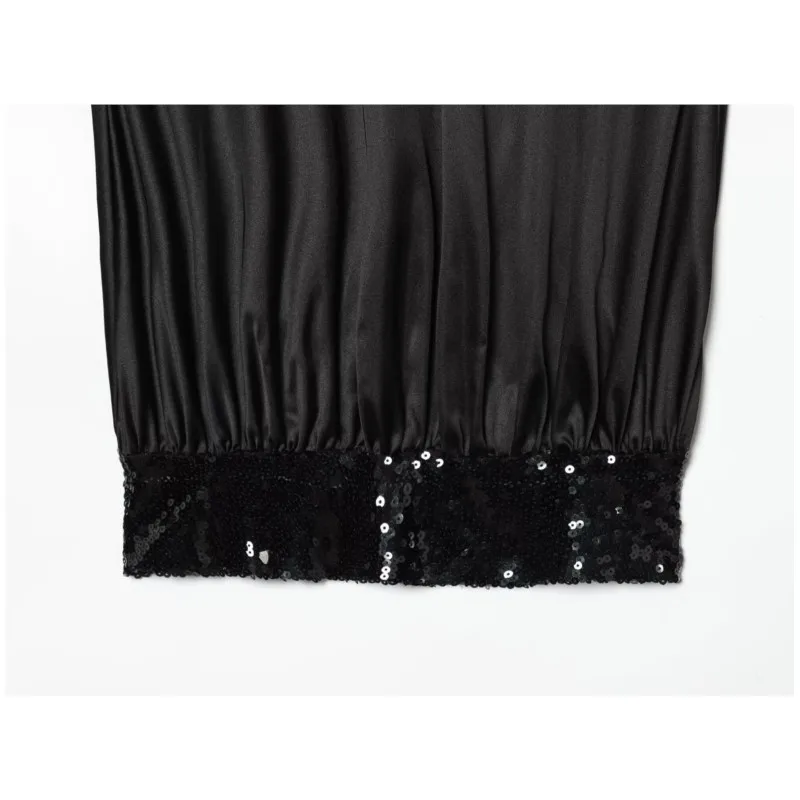 Top Bandeau de satén con lentejuelas combinadas para mujer, chaleco corto con espalda descubierta para primavera, camisola con cremallera lateral, Tops elásticos