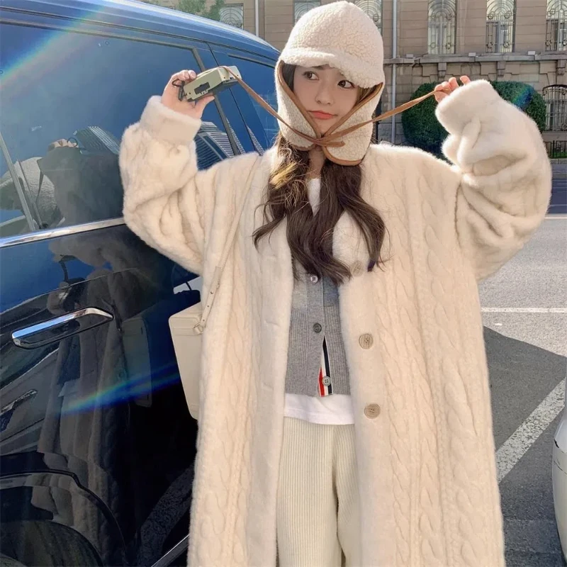 New Style Lazy Style Long Cardigan Imitation Fur Marten Coat Women Thickened Fried Dough Twists Marten Women