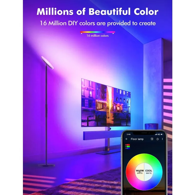 Smart RGB LED Floor Lamp Works with Alexa Google Home, WiFi Remote ModernTall Standing Light, Super Bright 2000LM Color Changing