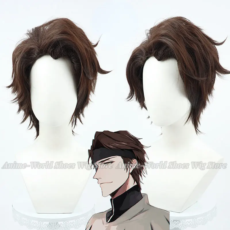 

High Quality Anime Aizen Sousuke Brown Short Synthetic Cosplay Wig Anime Synthetic Men Halloween Party Hair