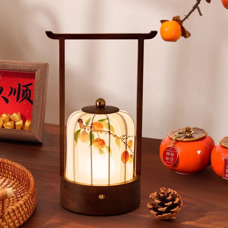 Table lamp new Chinese zen portable charging touch bedroom bedside night light room calligraphy atmosphere light