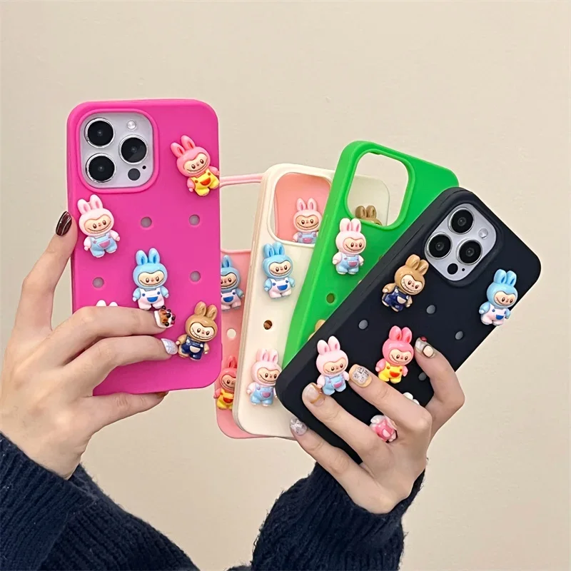 Kawaii Hollow DIY Rabbit Phone Case For iPhone 16 Pro 15 Plus 14 Pro Max 13 mini 12 Pro Max 11 Cover Soft Silicone Cute Cases