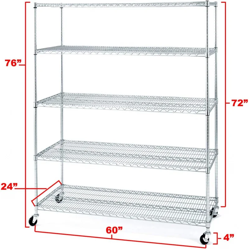 Seville Classics Ultratrzymałe, wytrzymałe kółka do przechowywania z drutu stalowego NSF, 5-poziomowe półki, 60" szer. x 24" gł.