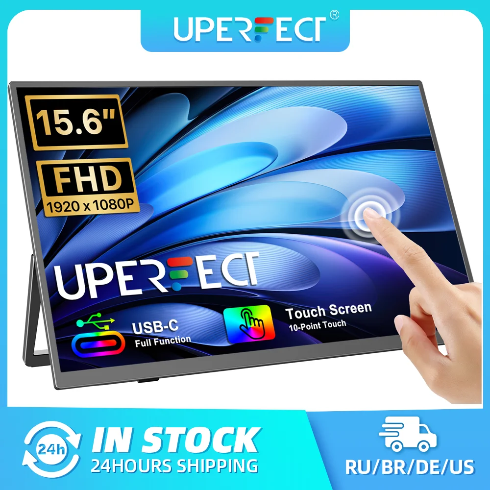 

UPERFECT 15.6" Touchscreen Portable Monitor 1080P 10-Point Touch Screen Ultra-Thin Travel Display with Adjustable Stand HDMI USB