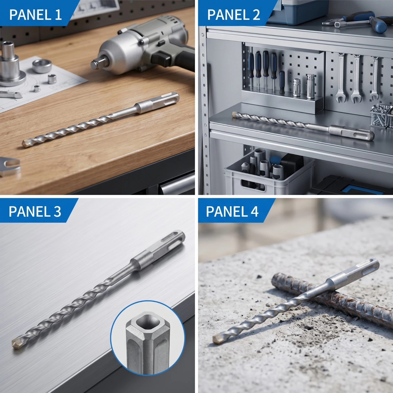 Drill Bit with Square Shank Spiral Fluted Hammer Drill Bit Tool Alloy Smooth for Handymen, Workshop, Home Repair