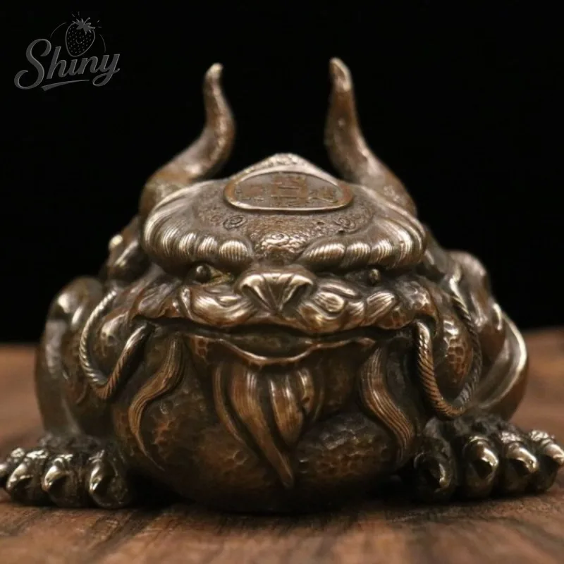 Old Antique Golden Toad Dragon King Statue Attracting Wealth Three-legged Golden Toad Figure FengShui Home Desktop Ornaments