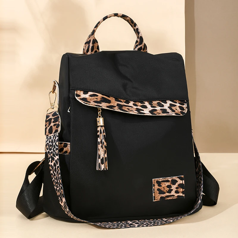 

Женский нейлоновый рюкзак большой емкости с защитой от кражи, повседневный женский рюкзак с леопардовым принтом, женские дорожные сумки на плечо