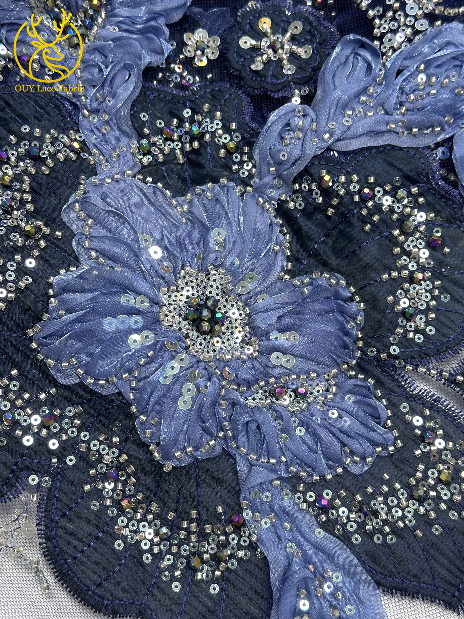 3D Handgefertigter Stickerei-Tüll-Spitzenstoff 2026 Afrikanischer Pailletten-Perlen-Spitzenstoff Nigerianischer Brautkleid-Spitzenstoff DIY Nähstoff – Detail 23