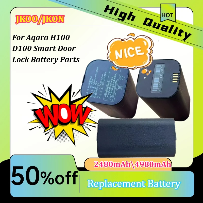 7.2V 2480mAh 4980mAh New JKOO JKON Rechargeable Li-ion Replacement Battery  for Aqara H100 D100 Smart Door Lock Battery Parts