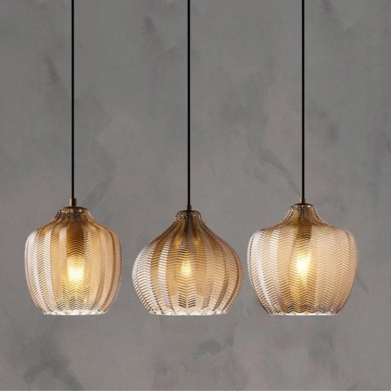 

Скандинавские светодиодные подвесные светильники из янтарного стекла, подвесной светильник для кухни E27, ресторан, спальня, прикроватная декоративная лампа, подвесной светильник