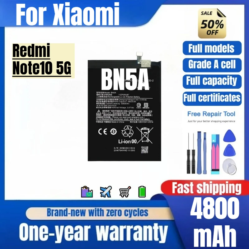 BN5A for Xiaomi Redmi Note10 5G Phone Battery High Quality High Capacity Battery Replacement Bateria Grade A Cell with Tools