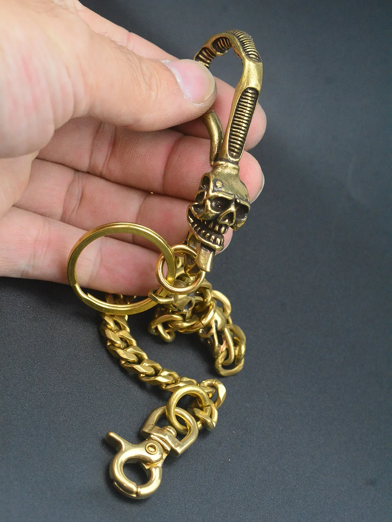 UNIQUE Brass made Jean biker  waist Chain Keychain Diamond Cuban Chain Pirate Skull belt Hook EDC Gift