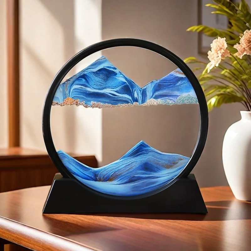 Dynamic Quicksand Desk Decor,Glass Moving Sand Art Dome for Home & Office,Blue red yellow 3D Flowing Sand Art Glass Decoration